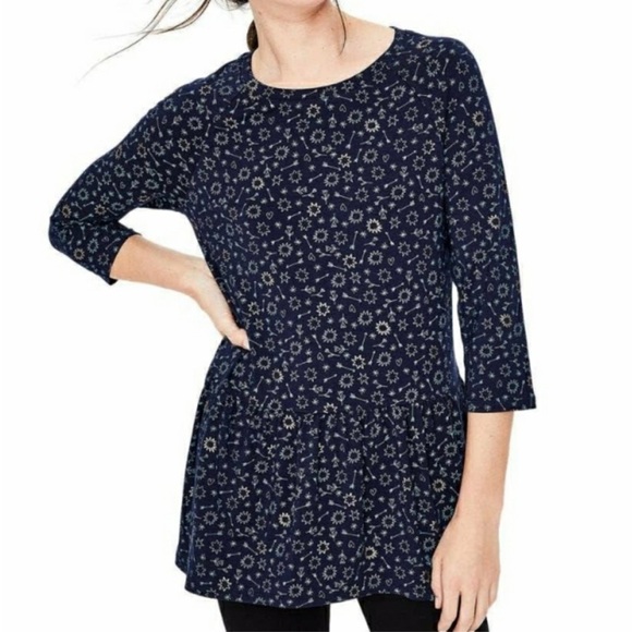 BODEN Katrina Stars and Doodle Print Peplum Top. Navy Blue and Gold. Size Small - Picture 1 of 12